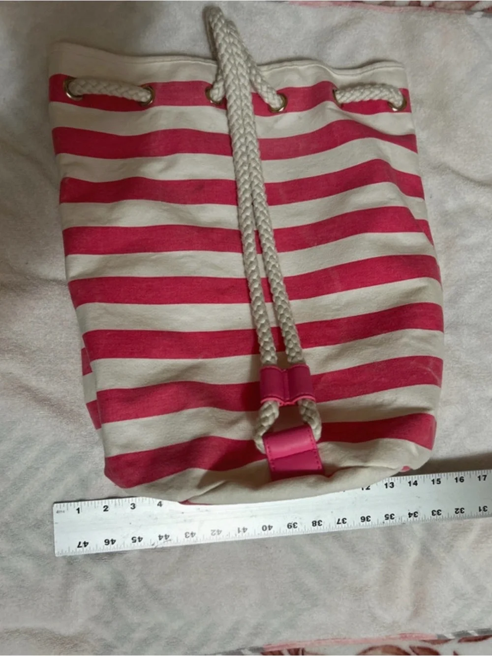 Victoria's Secret Pink & White Striped Canvas Beach Backpack